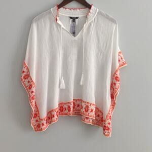 Women's NYDJ Square Cascade Pullover Oversized XS NEW with Tags White Orange